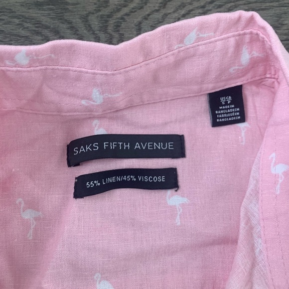 Saks‎ Fifth Avenue Linen Blend Flamingo Print Button Down Shirt - Size S - NWT - Picture 4 of 9
